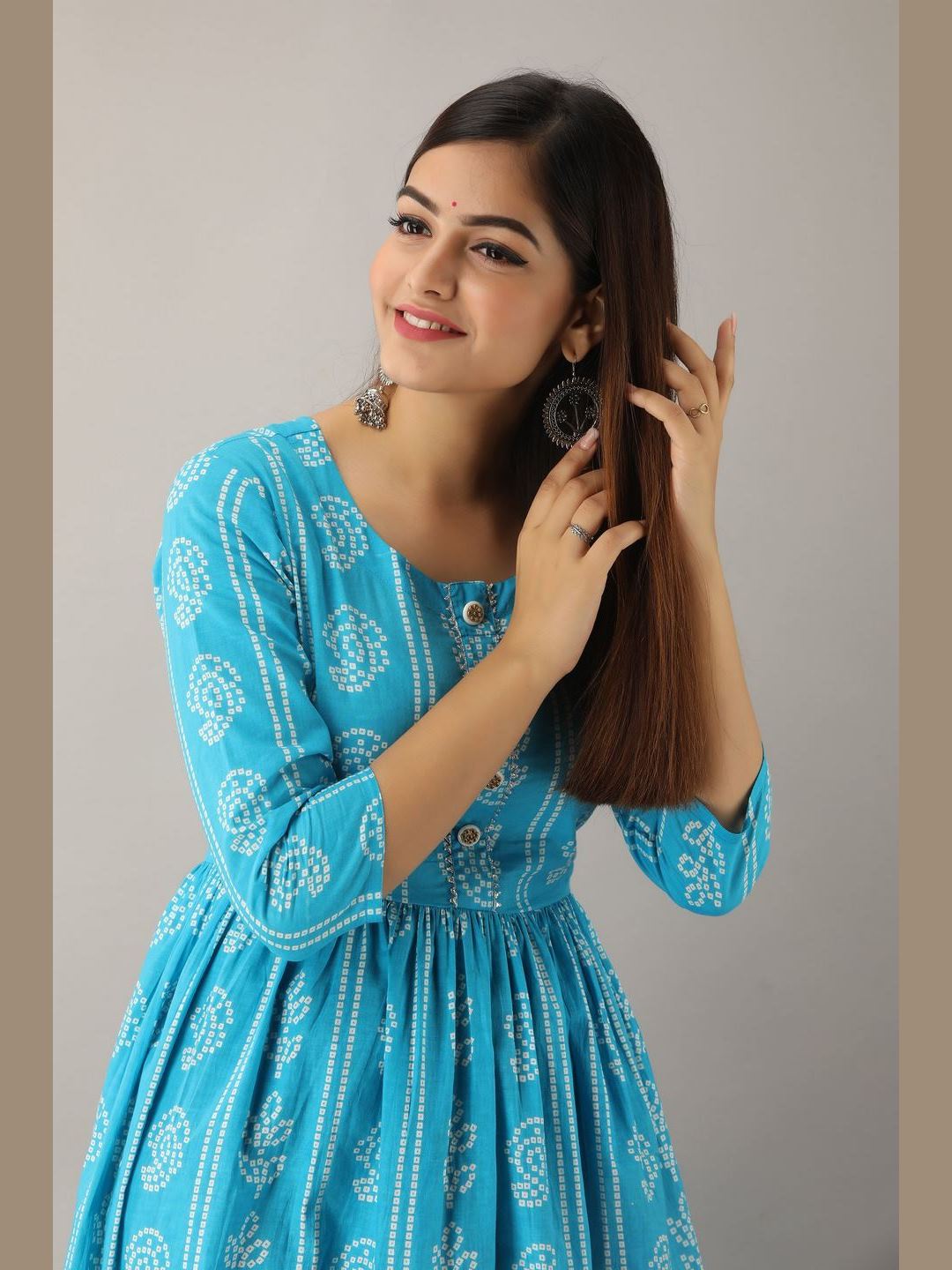Women Cotton Printed Flared Kurta