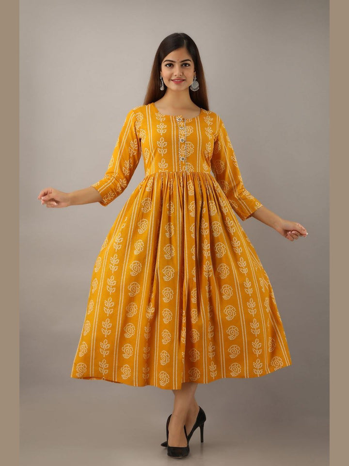 Women Cotton Printed Flared Kurta