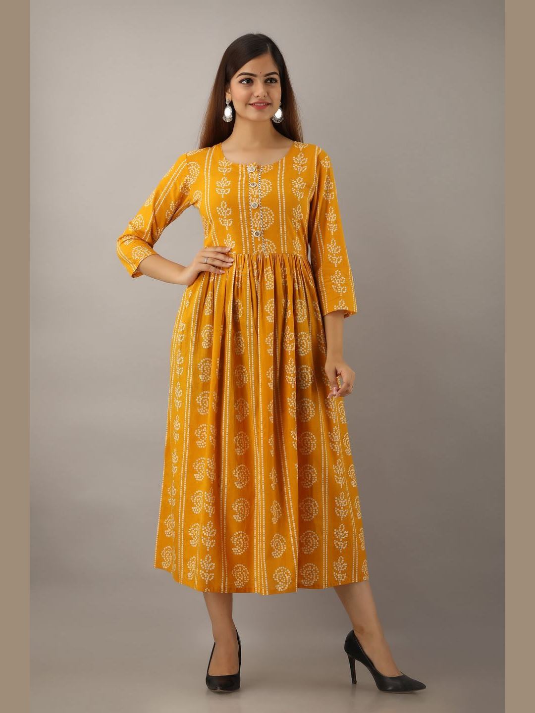 Women Cotton Printed Flared Kurta