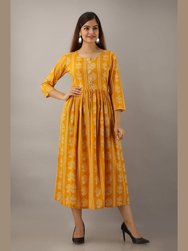 Women Cotton Printed Flared Kurta