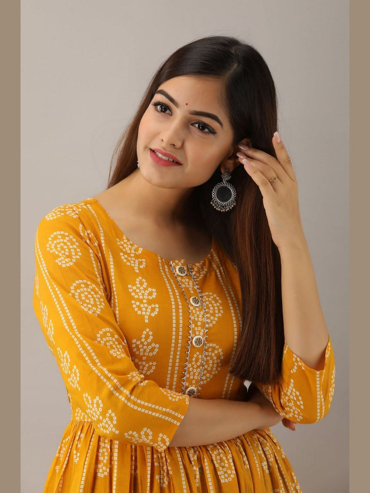 Women Cotton Printed Flared Kurta