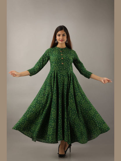 Women Cotton Printed Flared Kurta