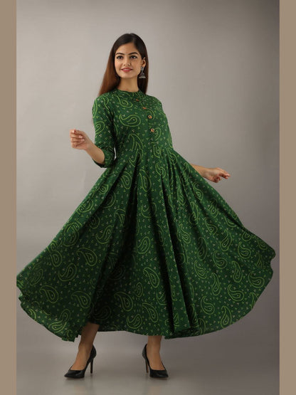 Women Cotton Printed Flared Kurta