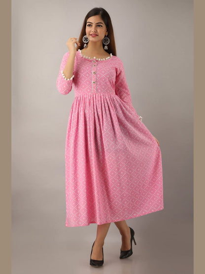 Women Cotton Printed Flared Kurta