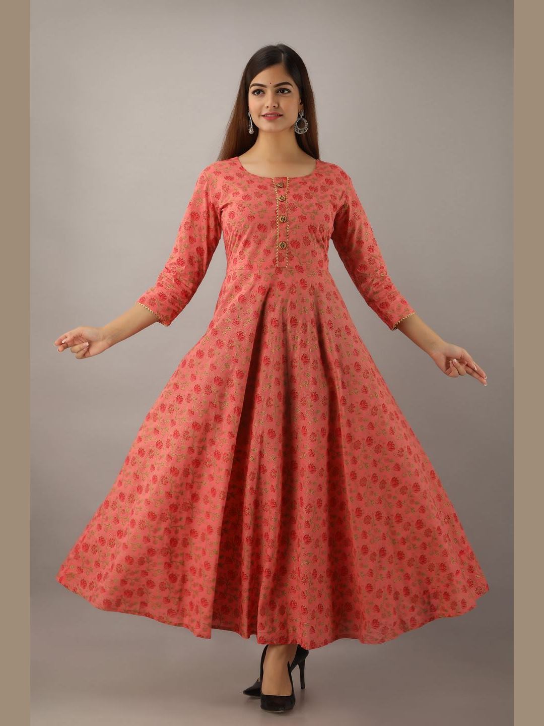 Women Cotton Printed Flared Kurta
