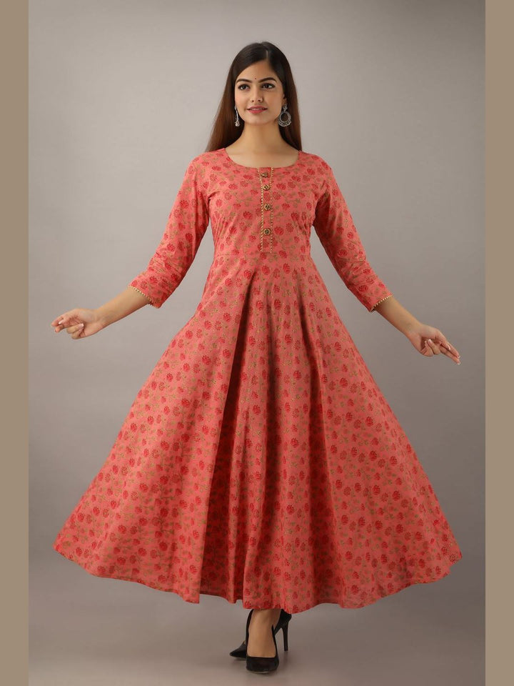 Women Cotton Printed Flared Kurta