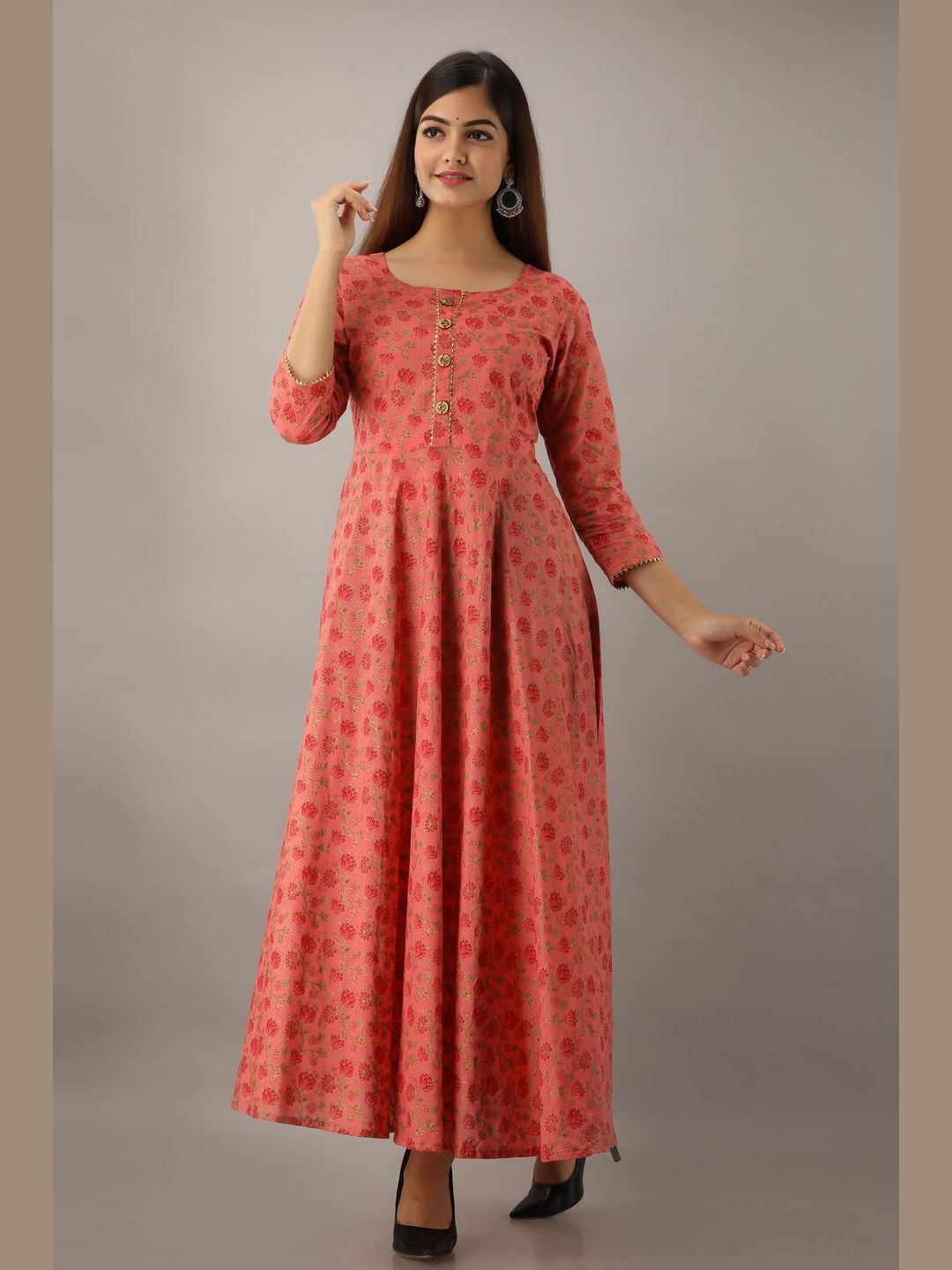 Women Cotton Printed Flared Kurta