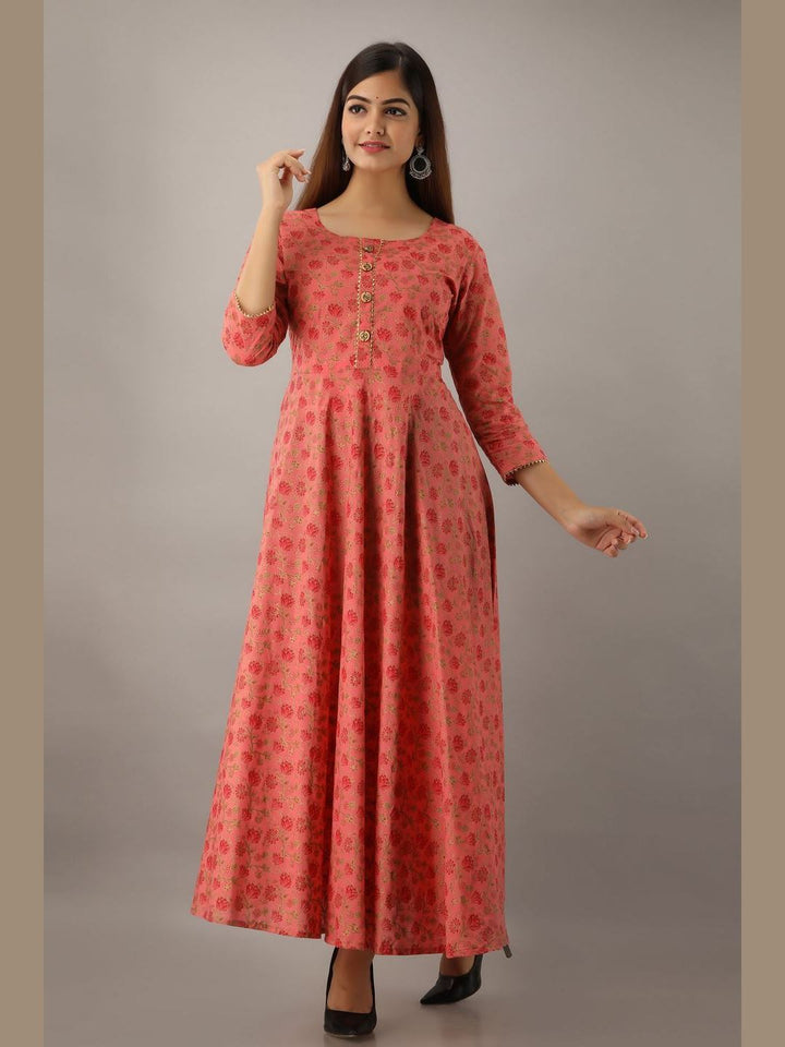 Women Cotton Printed Flared Kurta