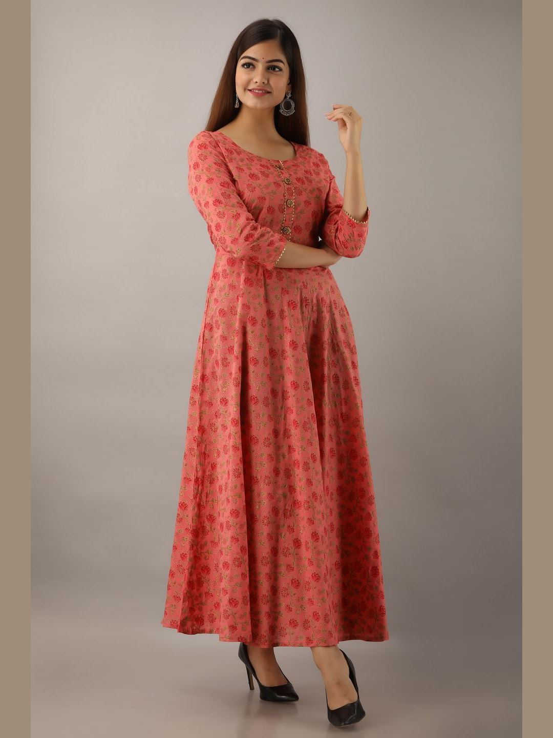 Women Cotton Printed Flared Kurta