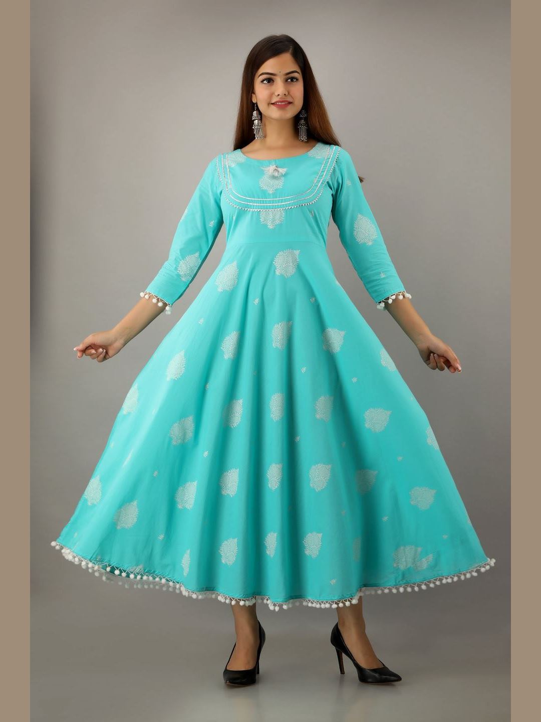 Women Cotton Printed Flared Kurta
