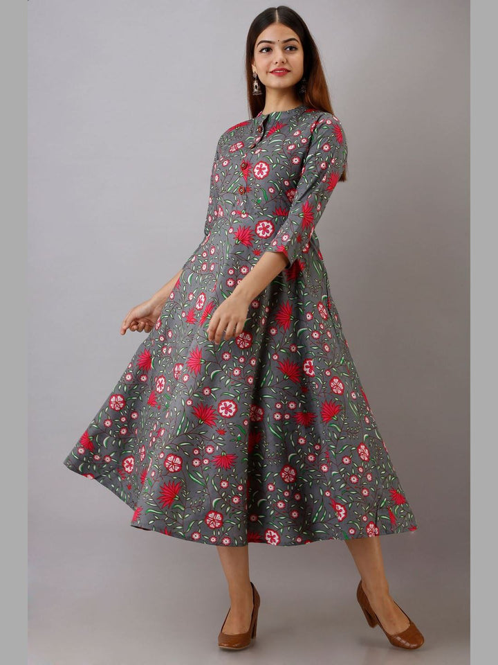 Women Cotton Printed Flared Kurta