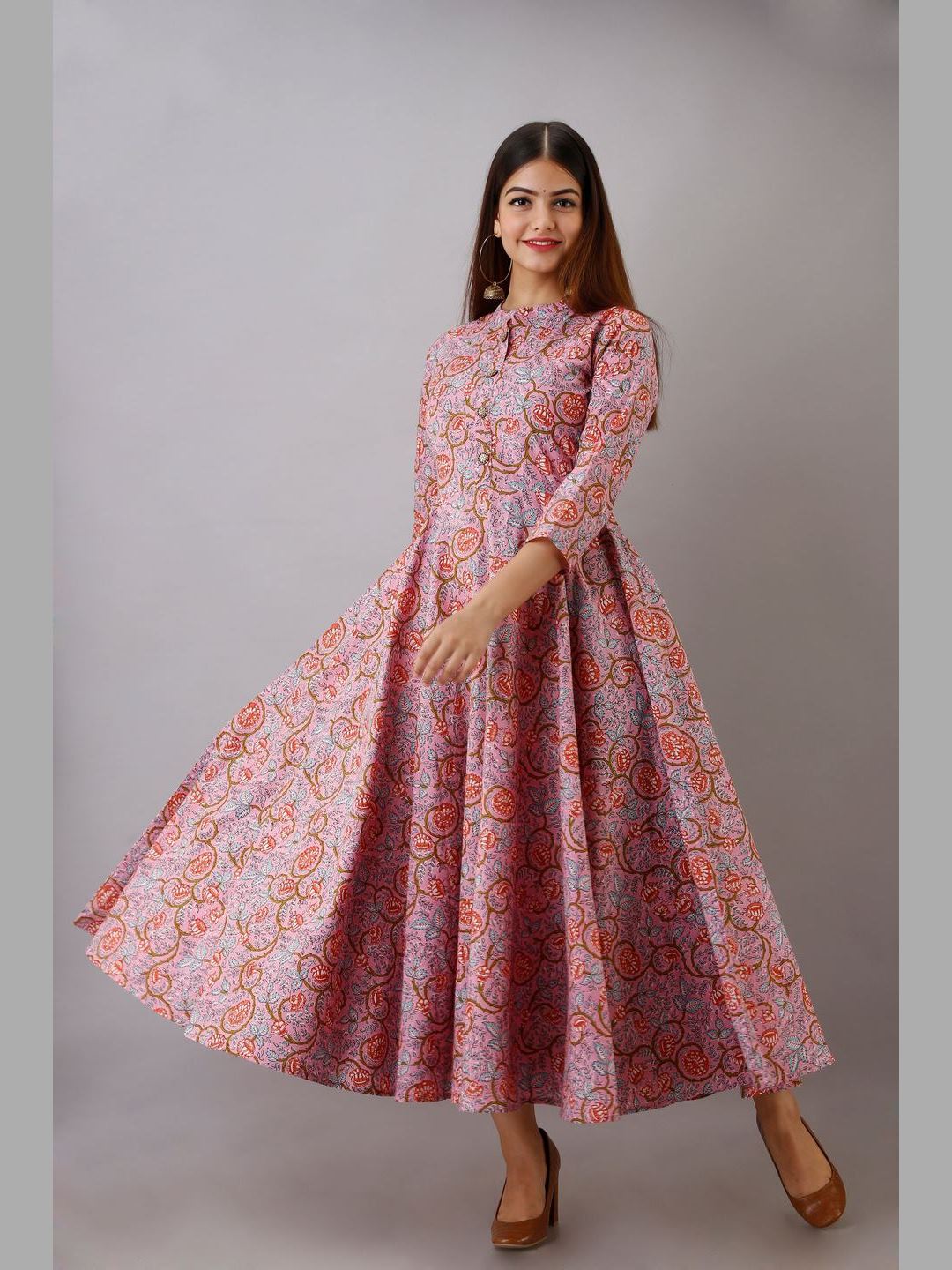 Women Cotton Printed Flared Kurta