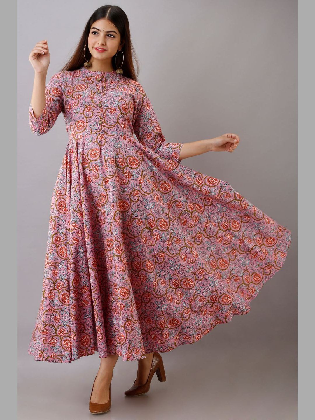 Women Cotton Printed Flared Kurta