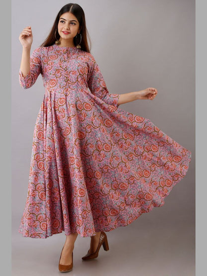 Women Cotton Printed Flared Kurta