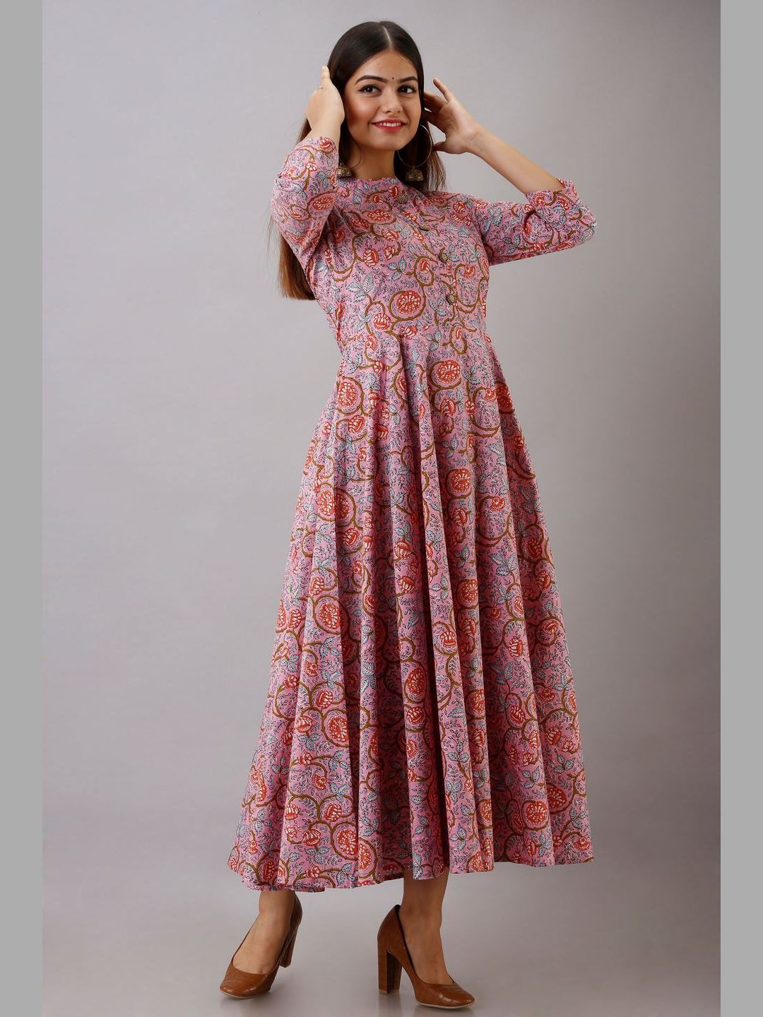 Women Cotton Printed Flared Kurta