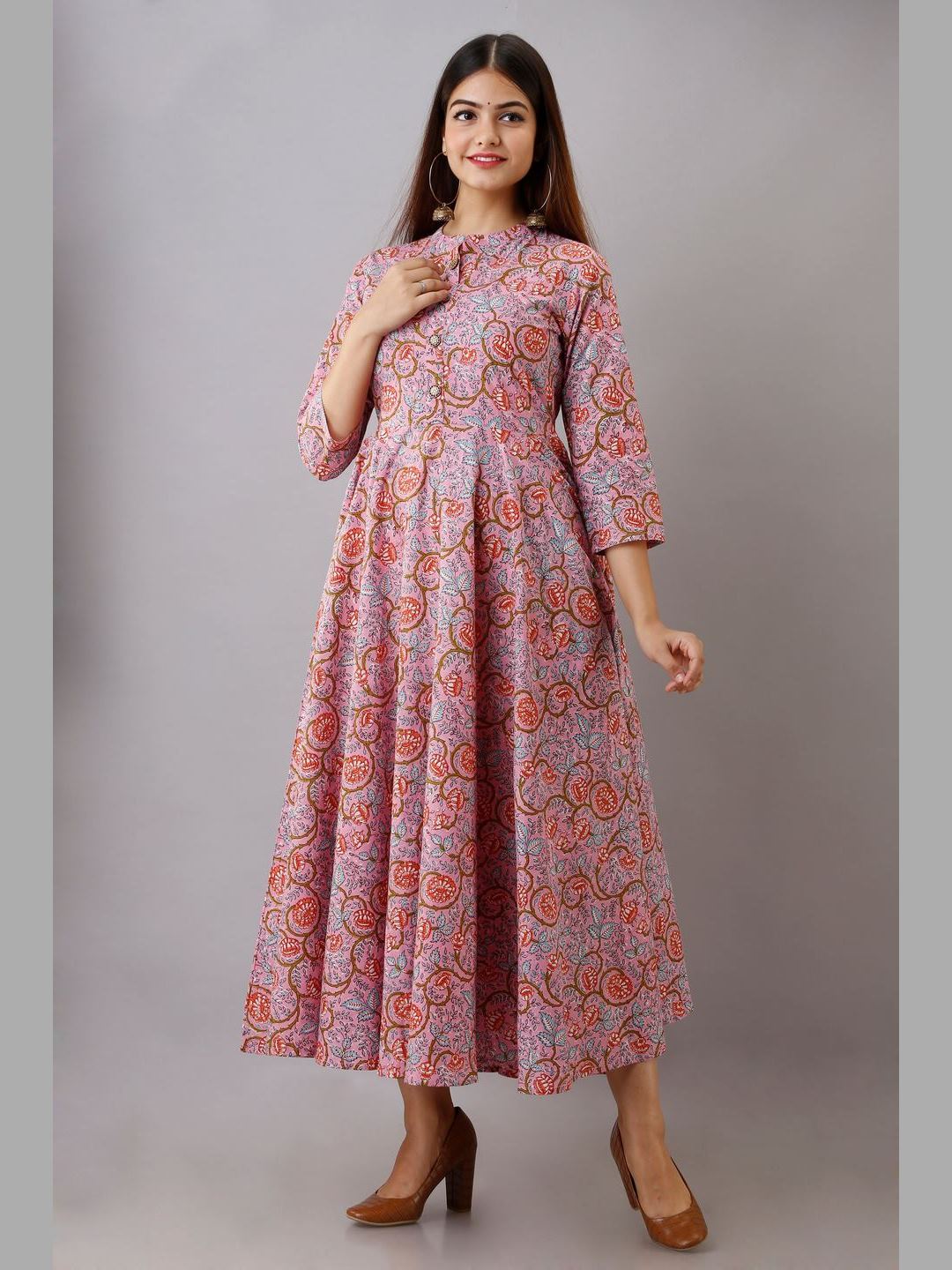 Women Cotton Printed Flared Kurta