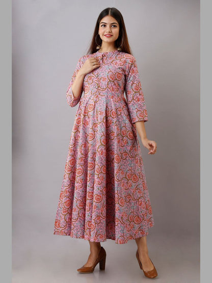 Women Cotton Printed Flared Kurta