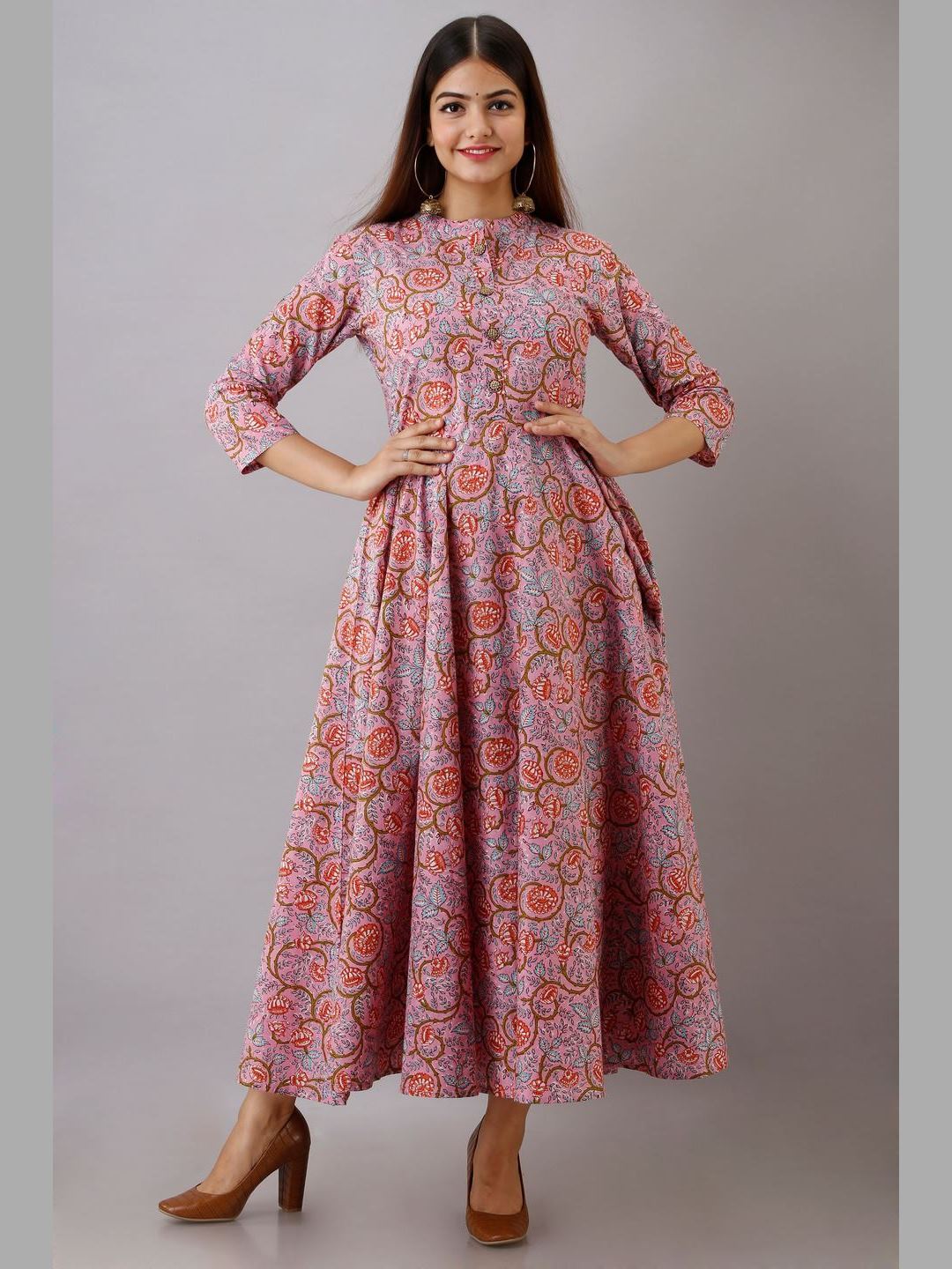 Women Cotton Printed Flared Kurta
