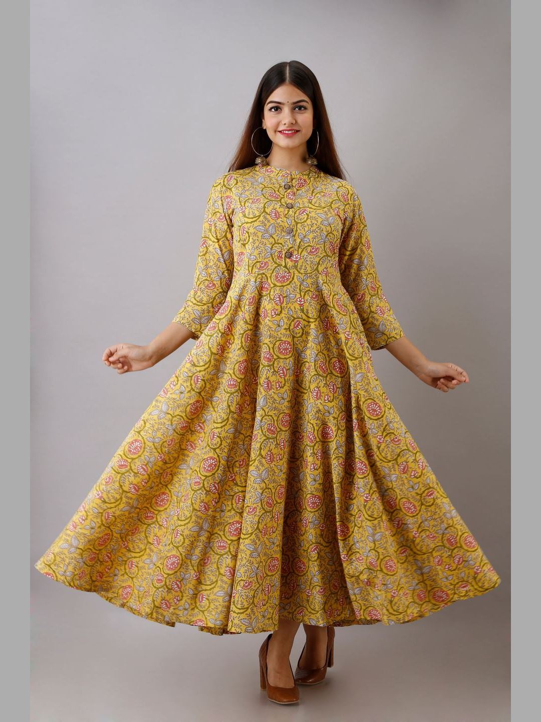 Women Cotton Printed Flared Kurta