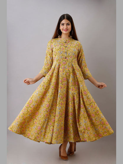 Women Cotton Printed Flared Kurta