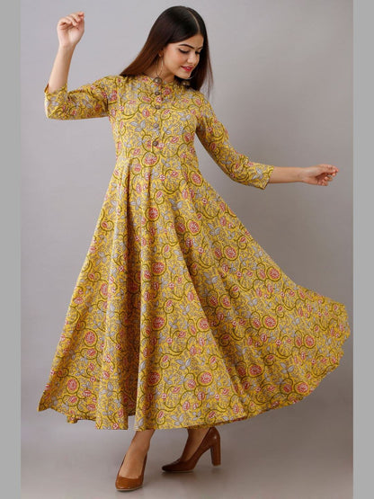 Women Cotton Printed Flared Kurta