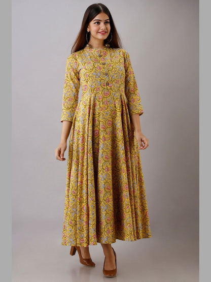 Women Cotton Printed Flared Kurta
