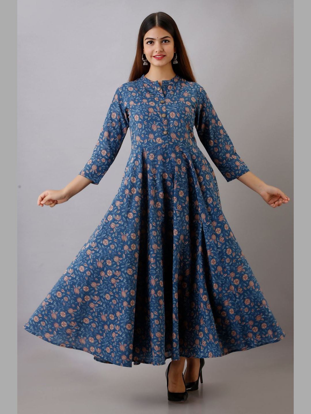 Women Cotton Printed Flared Kurta