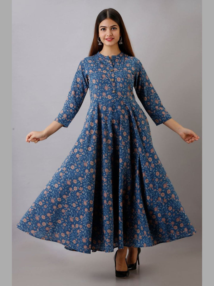 Women Cotton Printed Flared Kurta