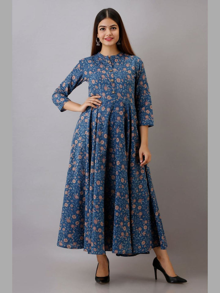 Women Cotton Printed Flared Kurta