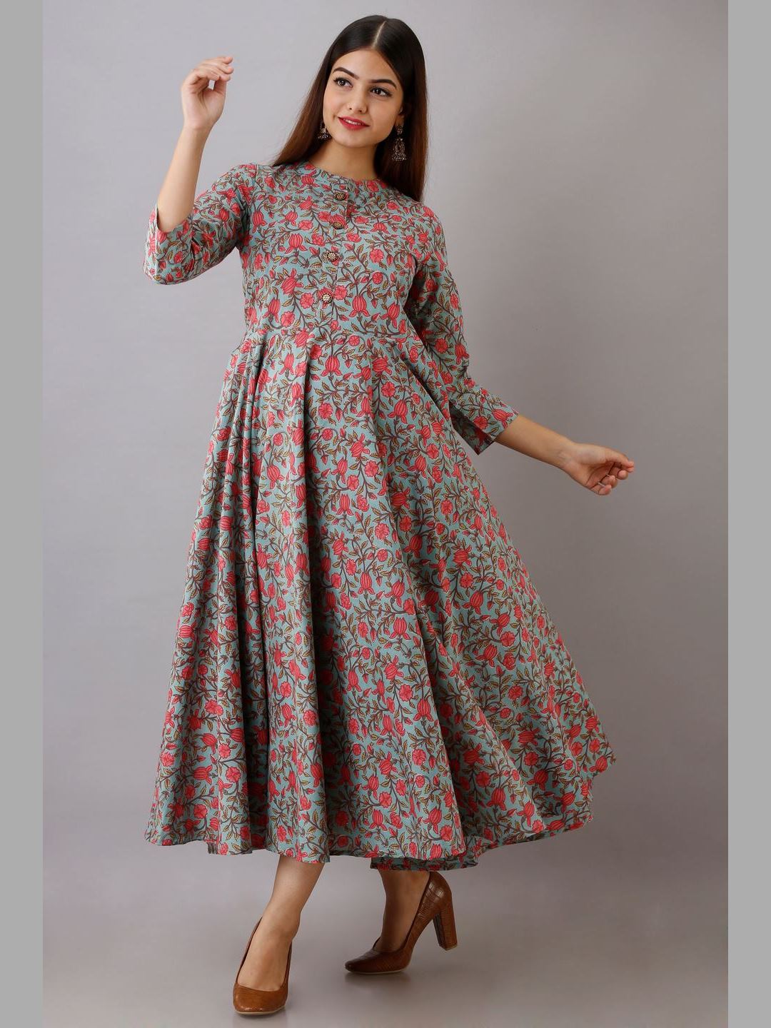 Women Cotton Printed Flared Kurta