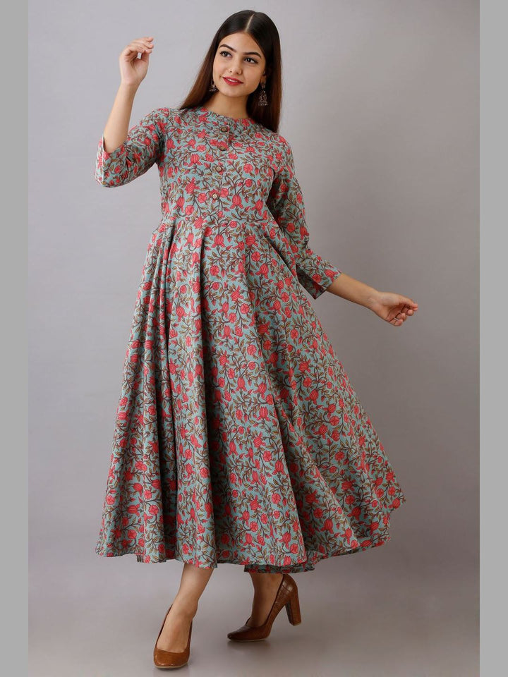 Women Cotton Printed Flared Kurta