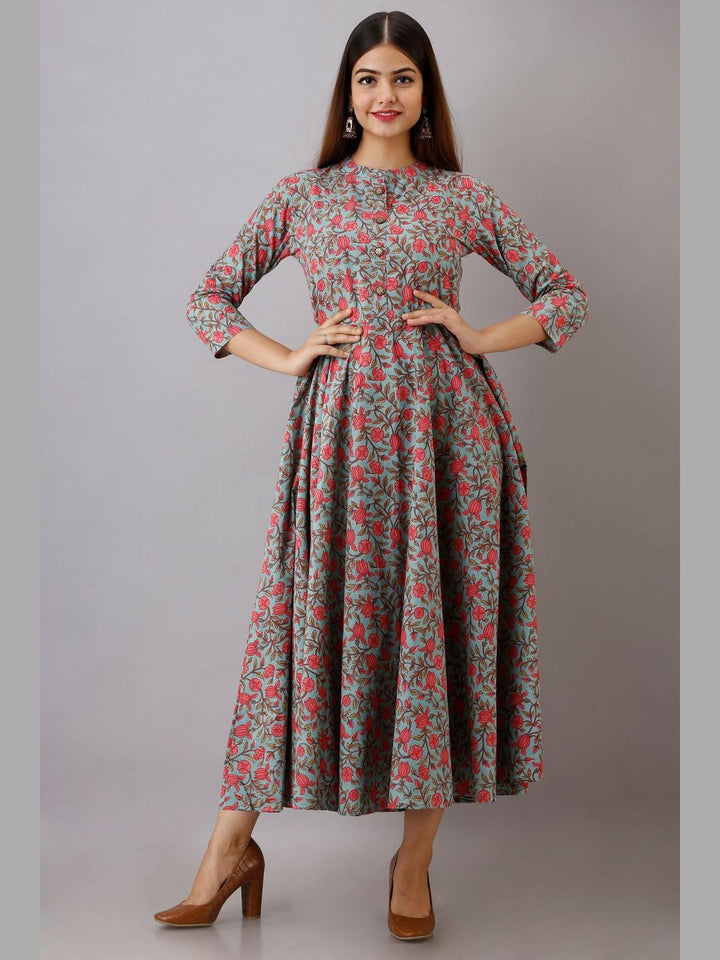 Women Cotton Printed Flared Kurta
