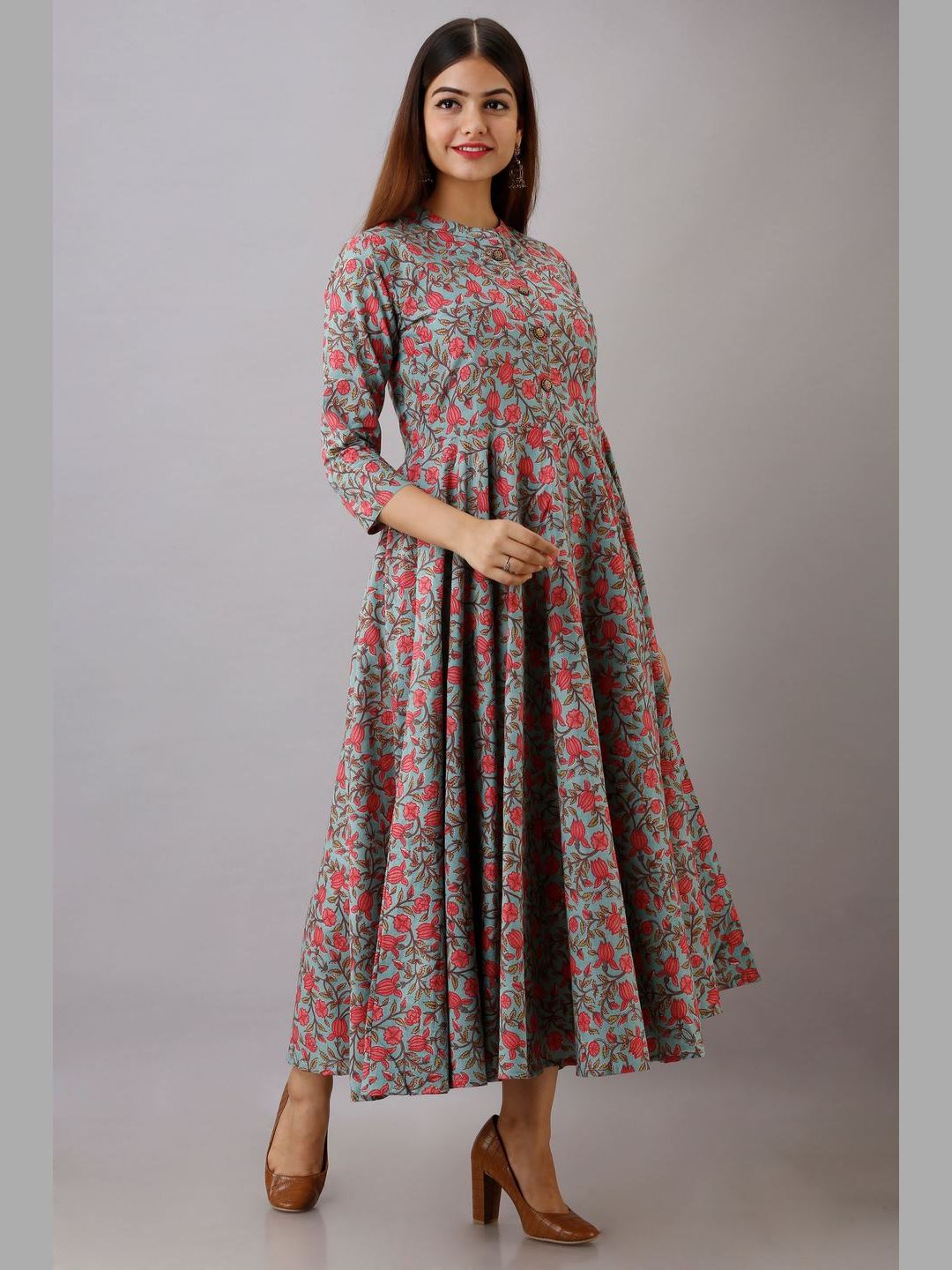 Women Cotton Printed Flared Kurta
