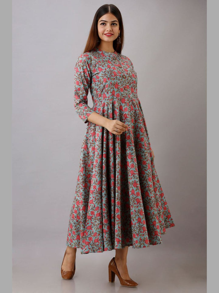 Women Cotton Printed Flared Kurta