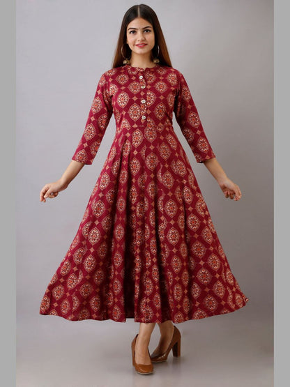 Women Rayon Printed Flared Kurta