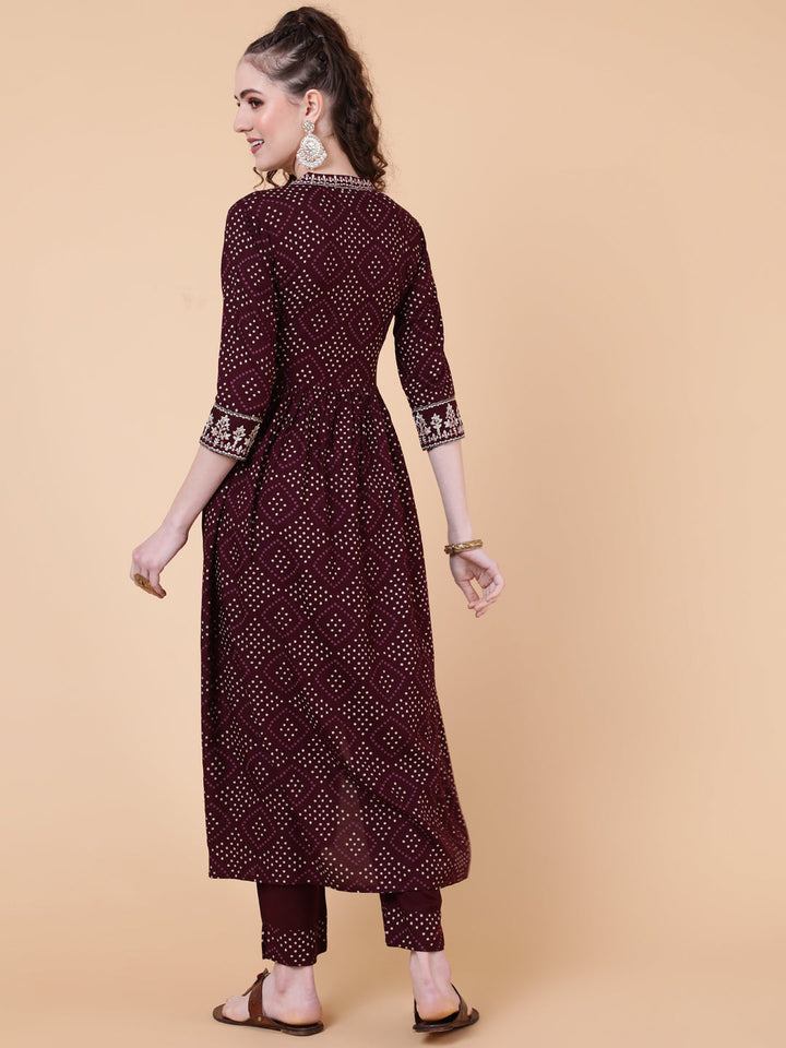 Rayon Calf Length Printed Semi-Flared 3/4  Sleeves Collar Kurta Bottom Set
