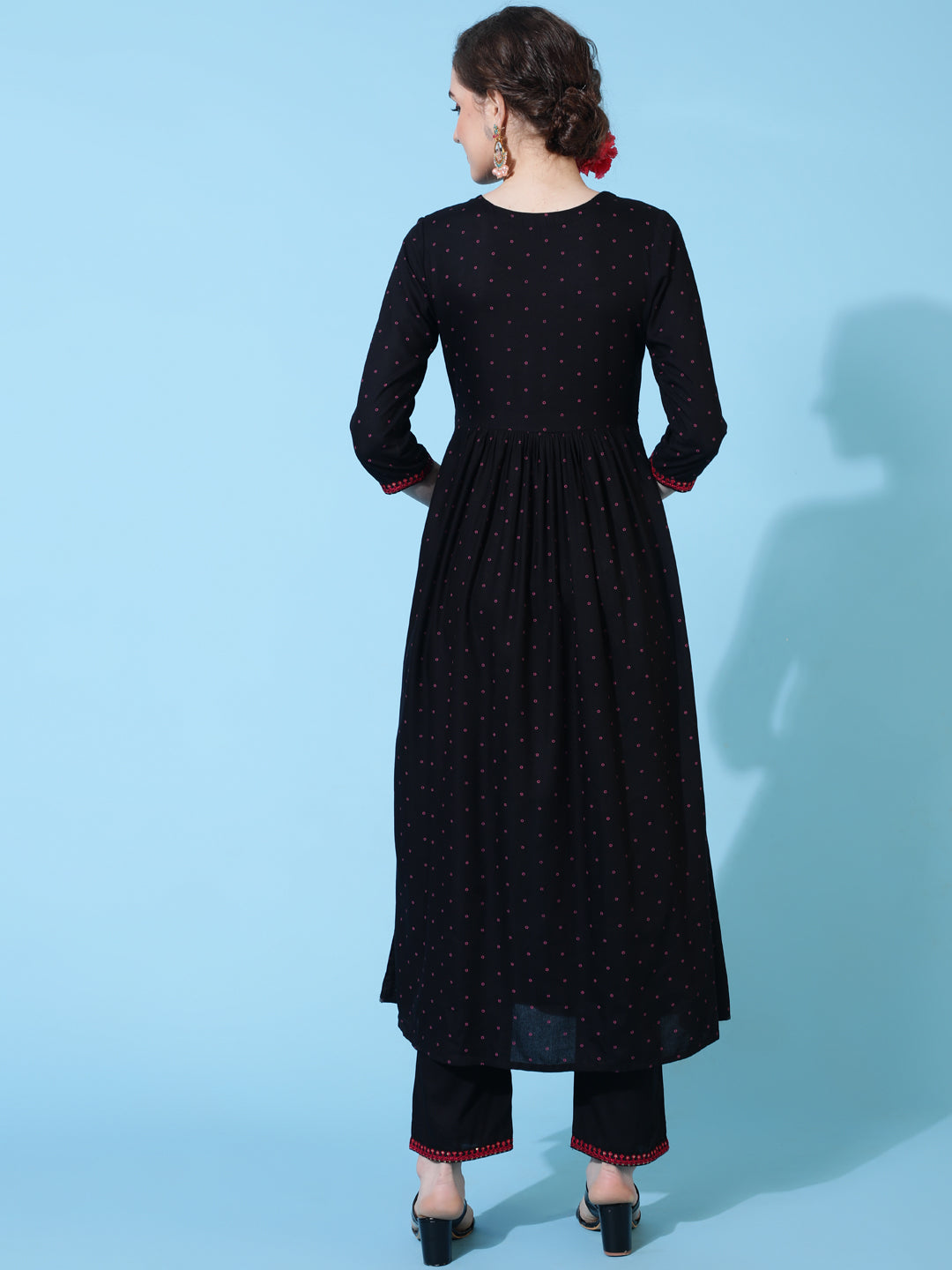 Rayon Calf Solid Semi-Flared 3/4 sleeves Round Neck Kurta Pant Set