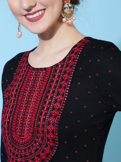 Rayon Calf Solid Semi-Flared 3/4 sleeves Round Neck Kurta Pant Set