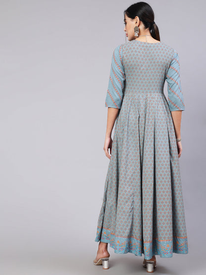 Rayon Ankle Length Printed Flared 3/4 Sleeve Round Neck Kurta