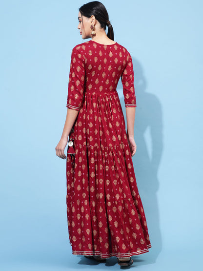 Ankle Length Printed Flared 3/4 Sleeve Round Neck Kurta