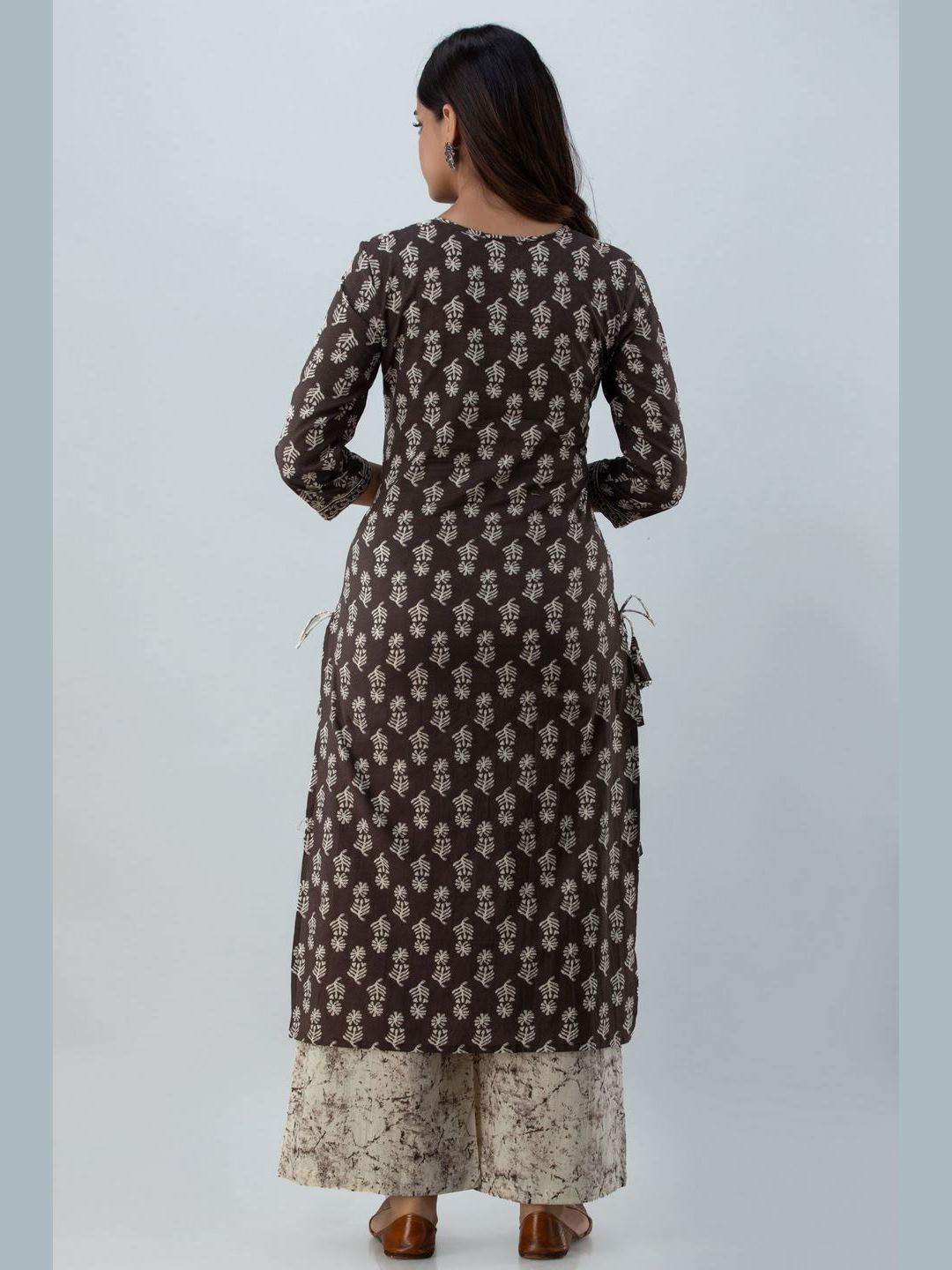 Printed Cotton Round Neck 3/4 Sleeve Straight Calf Length Kurta Set With Dupatta