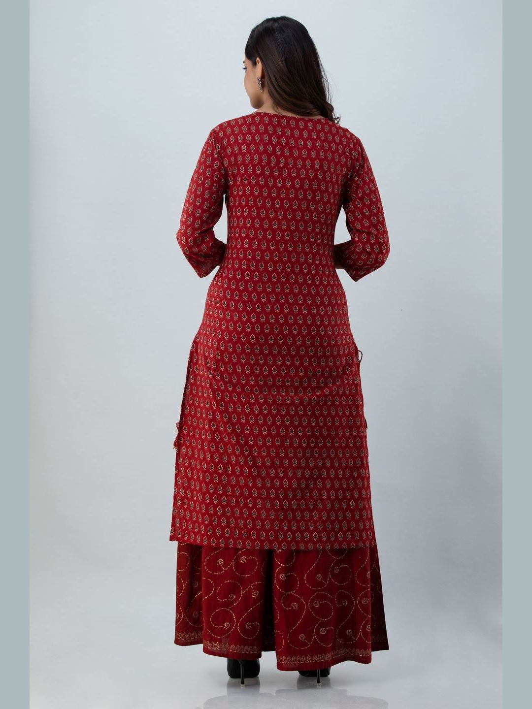 Printed Cotton Round Neck 3/4 Sleeve Straight Calf Length Kurta Set With Dupatta