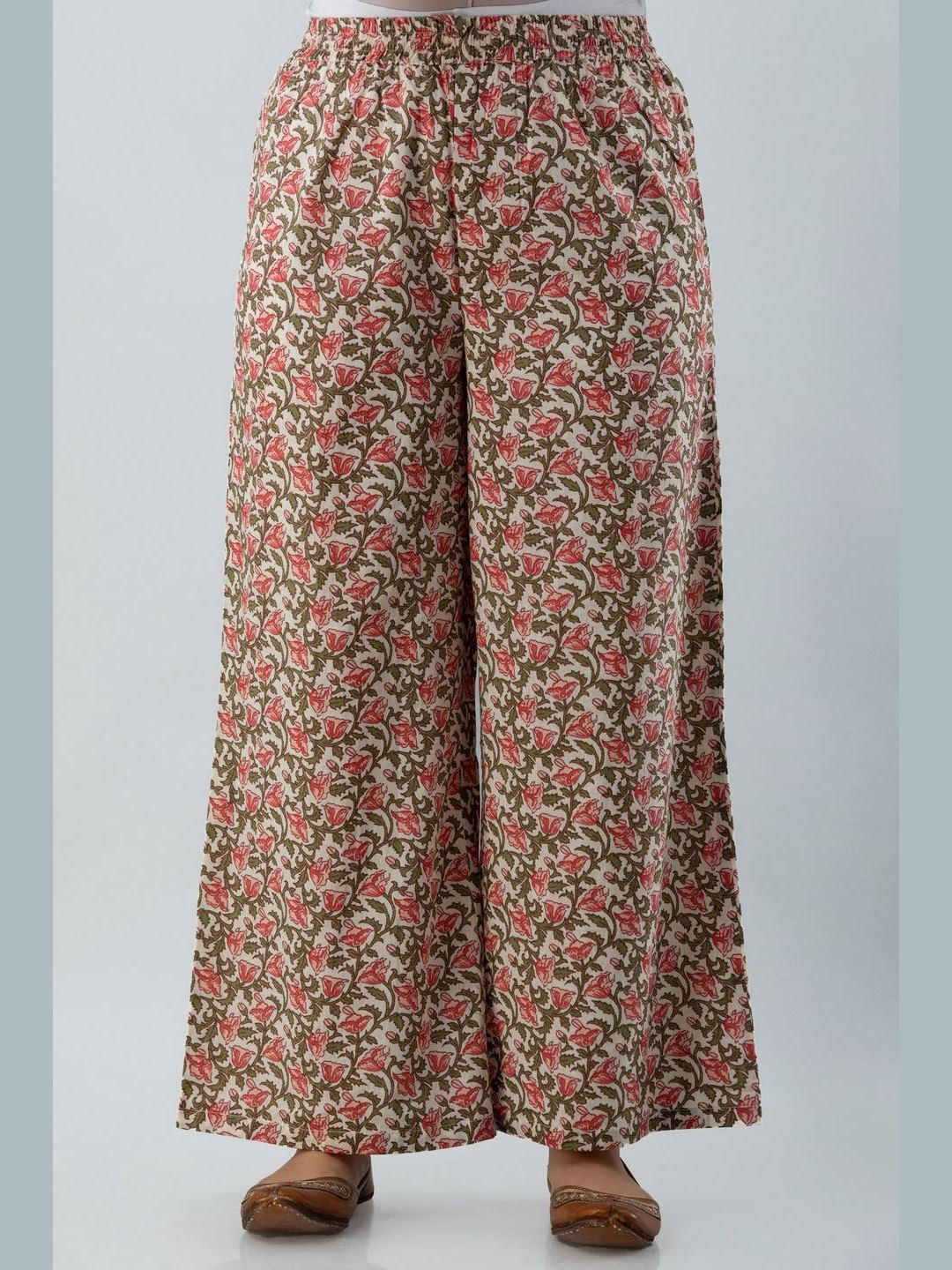 Printed Cotton Round Neck 3/4 Sleeve Flared Calf Length Kurta Set