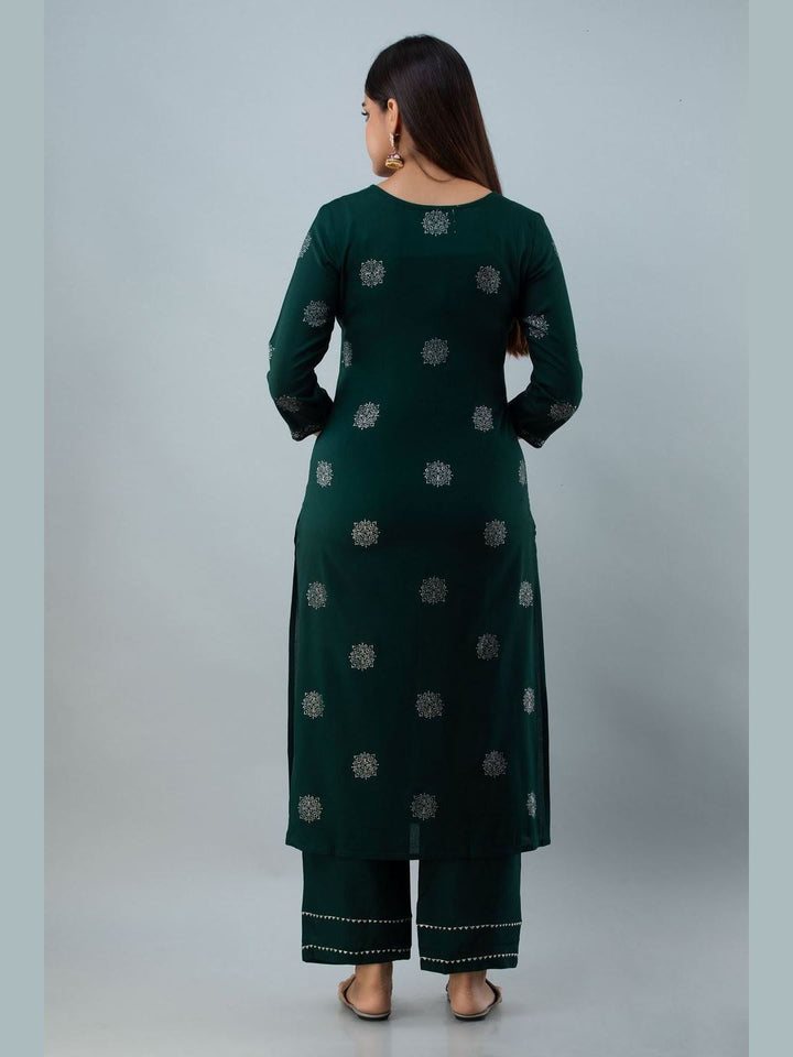Embroidered Rayon Round Neck 3/4 Sleeve Straight Calf Kurta Set