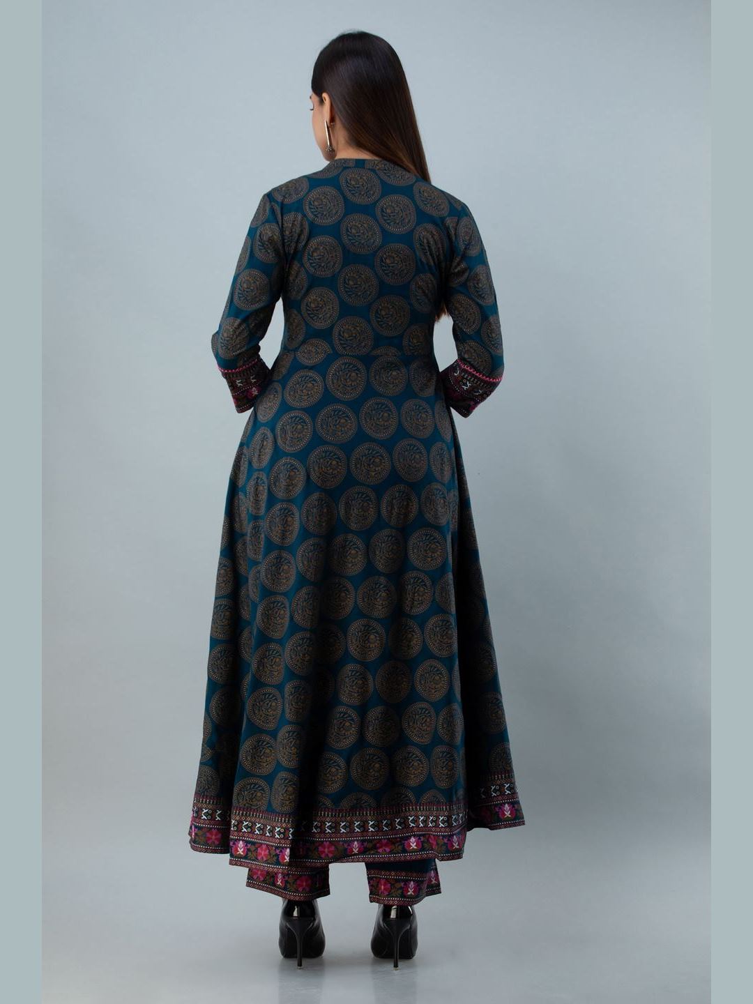Printed Rayon Collar Neck 3/4 Sleeve Flared Ankle Kurta Set With Dupatta