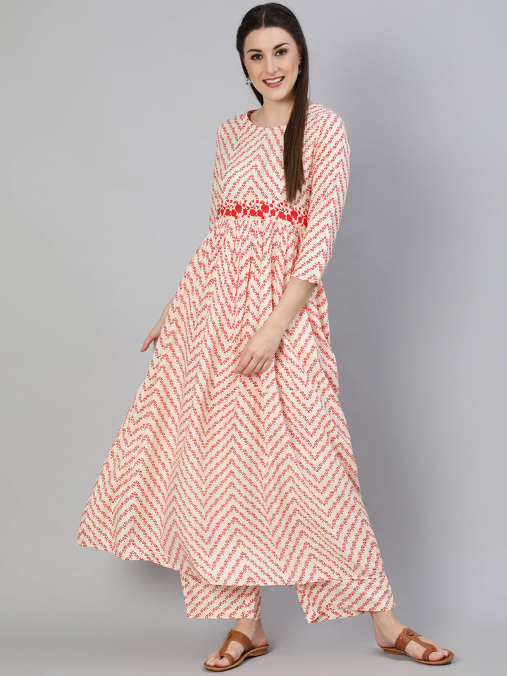 Printed Round Neck Calf Length 3/4 Sleeve Rayon A-Line Kurta, Palazzo &amp; Malmal Dupatta Set