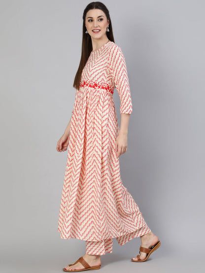 Printed Round Neck Calf Length 3/4 Sleeve Rayon A-Line Kurta, Palazzo & Malmal Dupatta Set