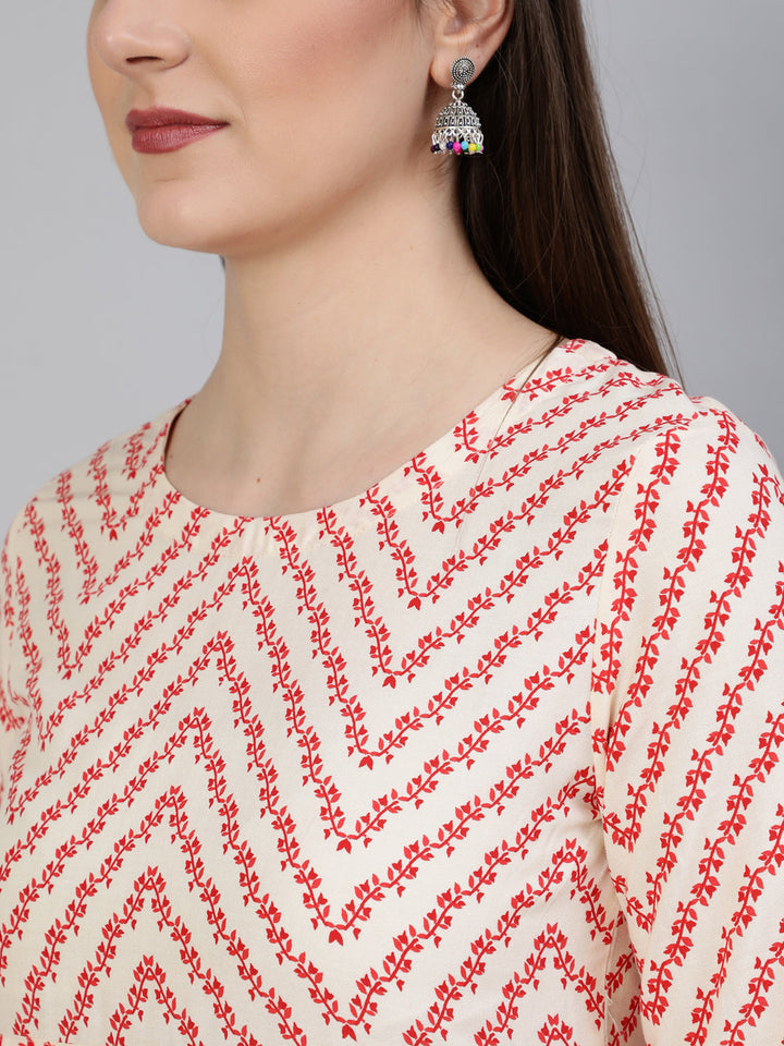 Printed Round Neck Calf Length 3/4 Sleeve Rayon A-Line Kurta, Palazzo &amp; Malmal Dupatta Set