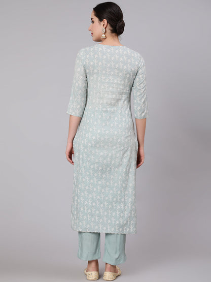 Rayon Calf Length Sequence Stright 3/4 Sleeve Round Neck Kurta Set With Dupatta