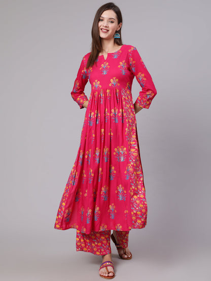 Rayon Calf Length Printed Flared 3/4 Sleeve Round Neck Set